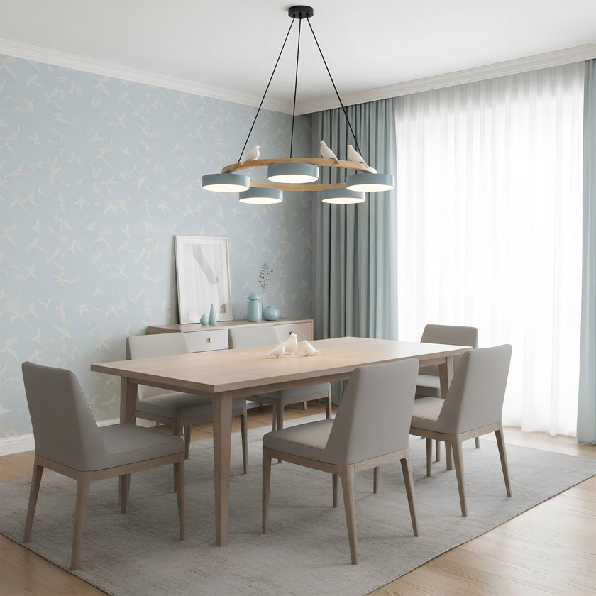 Modern Bird Resin Wood Ring Chandelier