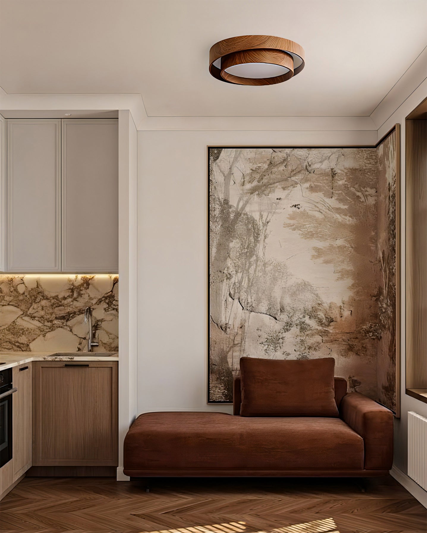 Dimmable Scandinavian Walnut LED Flush Mount Ceiling Lamp