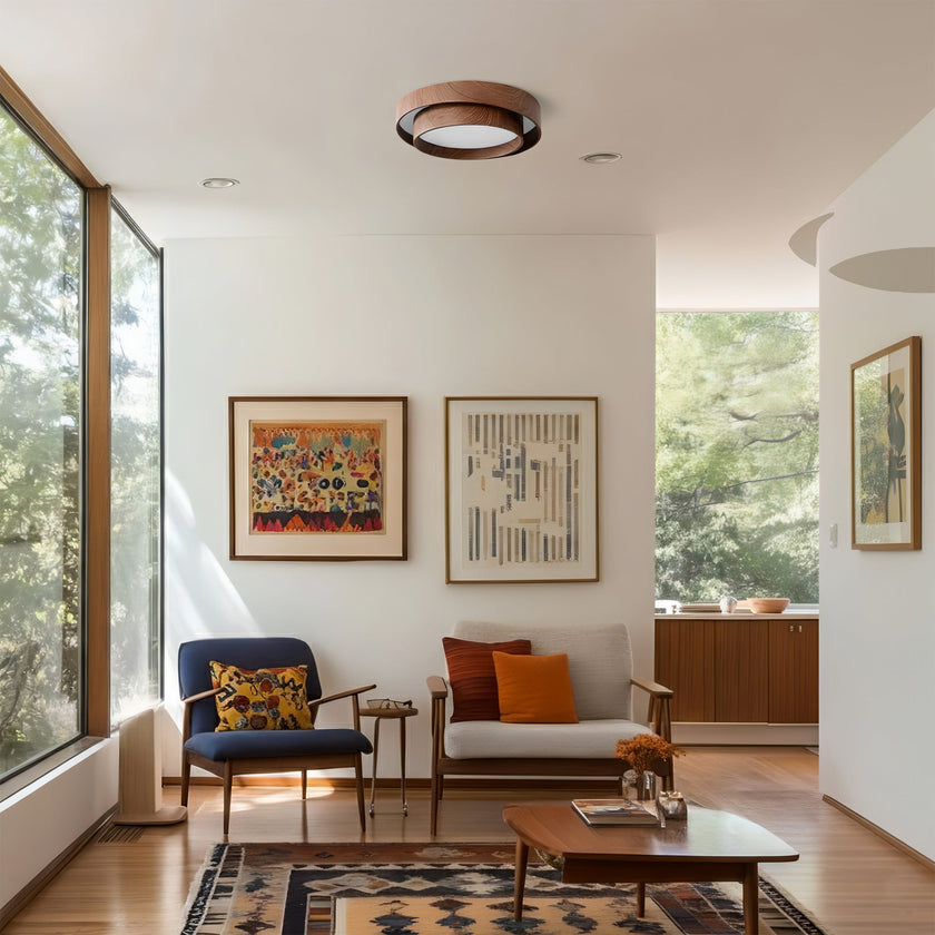 Dimmable Scandinavian Walnut LED Flush Mount Ceiling Lamp