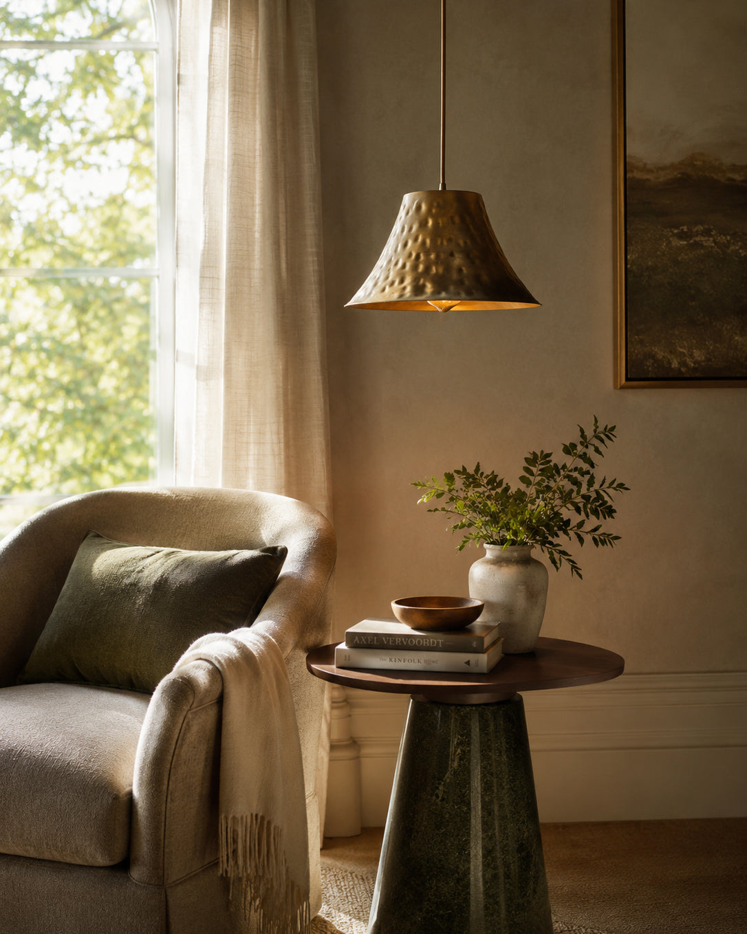 Hammered Brass Bell Pendant Light