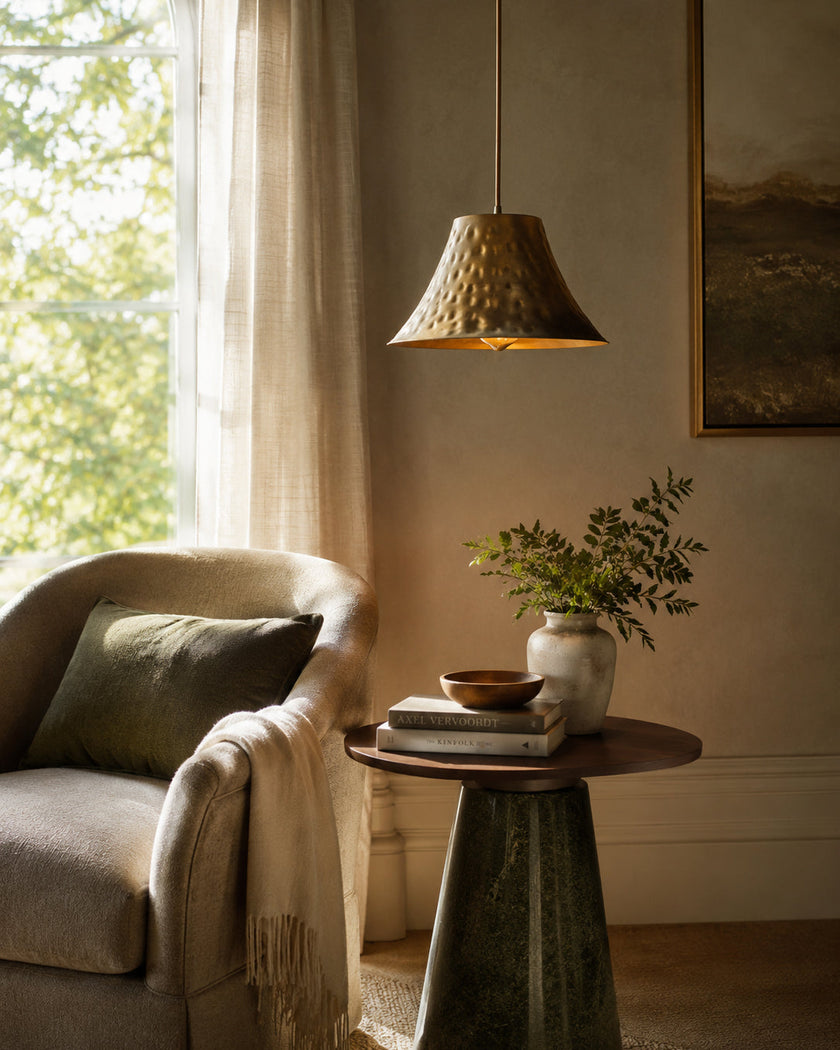 Hammered Brass Bell Pendant Light