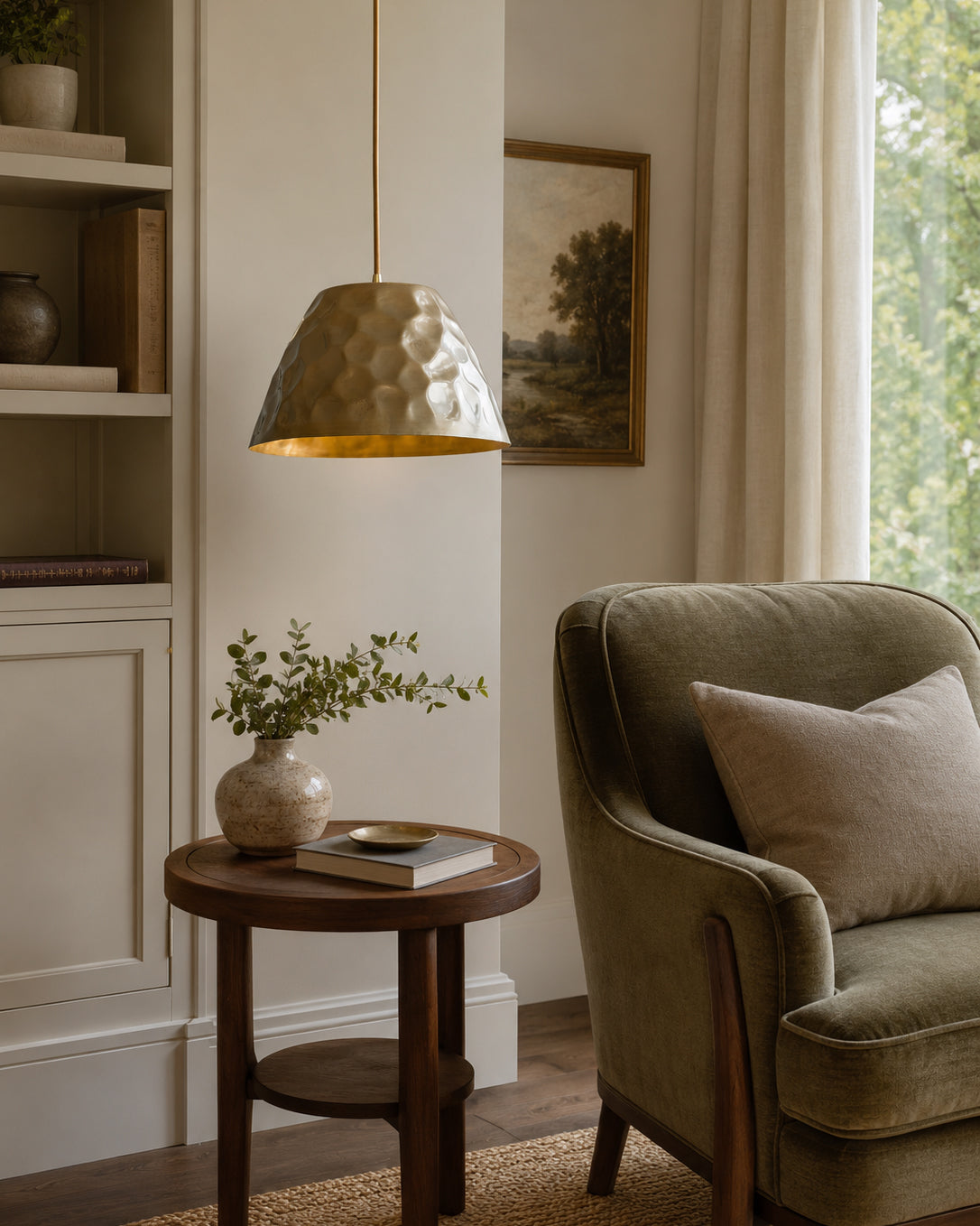 Hammered Brass Bell Pendant Light