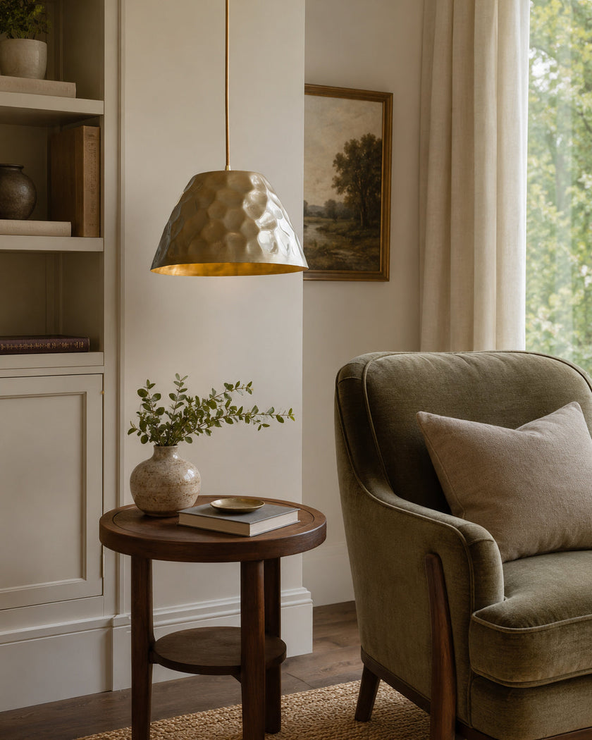 Hammered Brass Bell Pendant Light