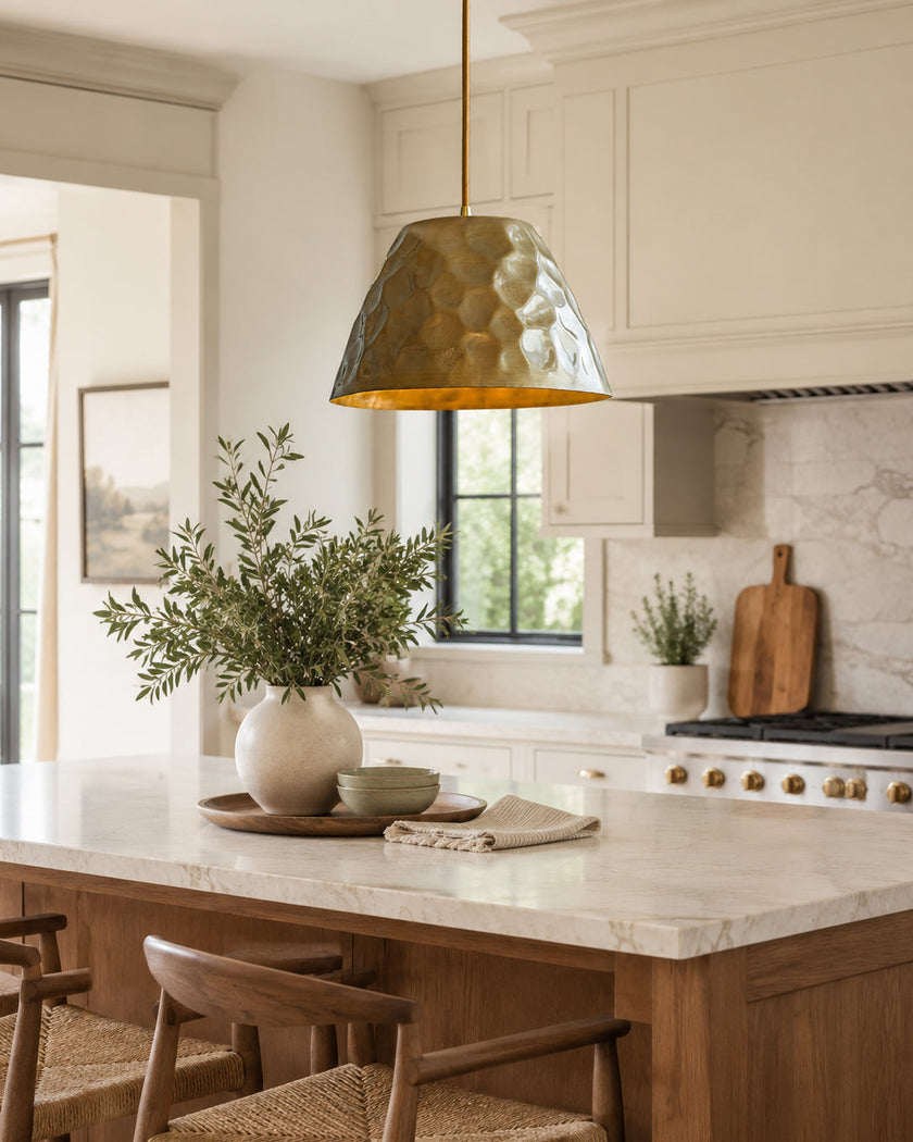 Hammered Brass Bell Pendant Light