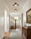 Mid-century Compact Walnut LED Flush Mount Ceiling Lamp