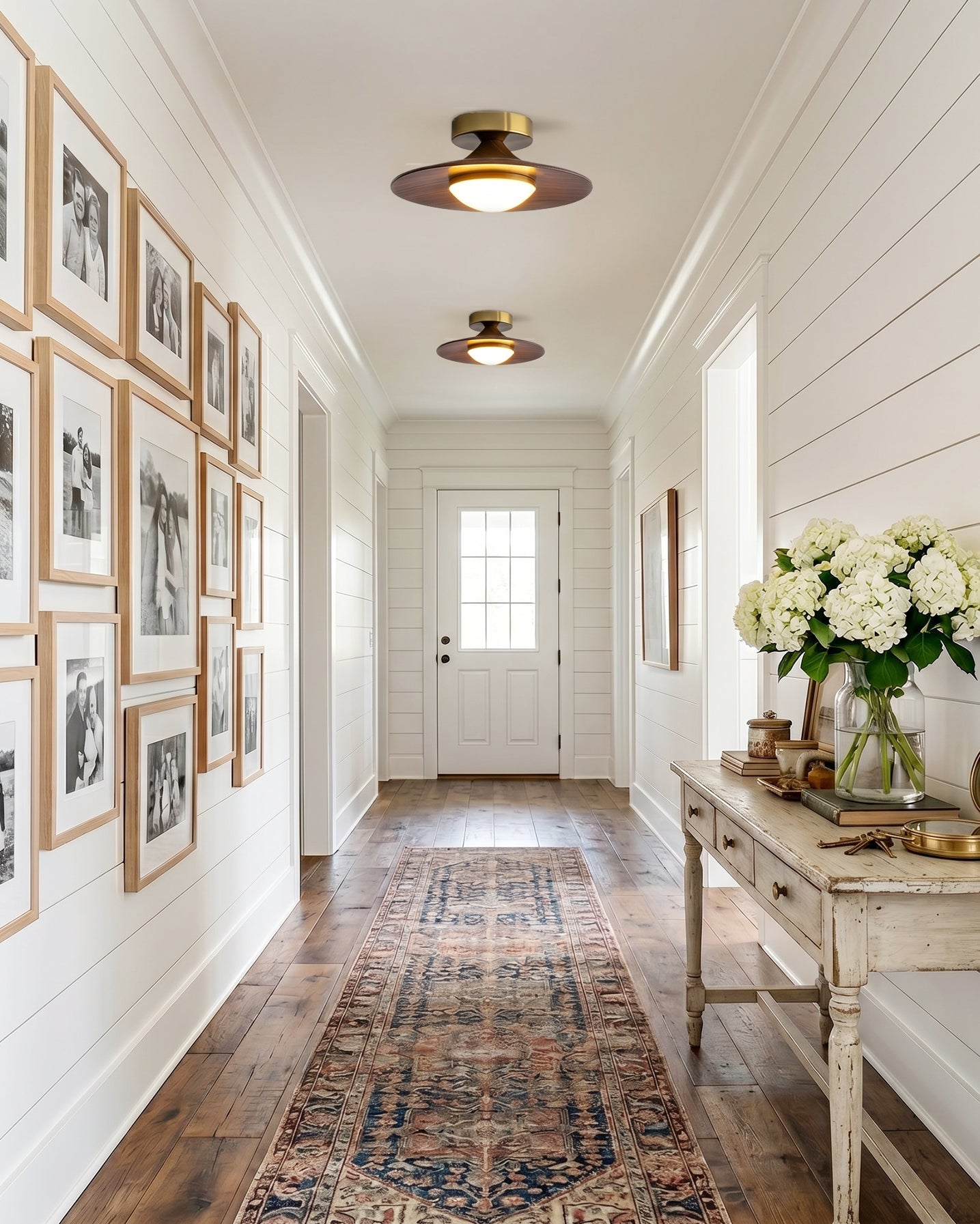 Mid-century Compact Walnut LED Flush Mount Ceiling Lamp
