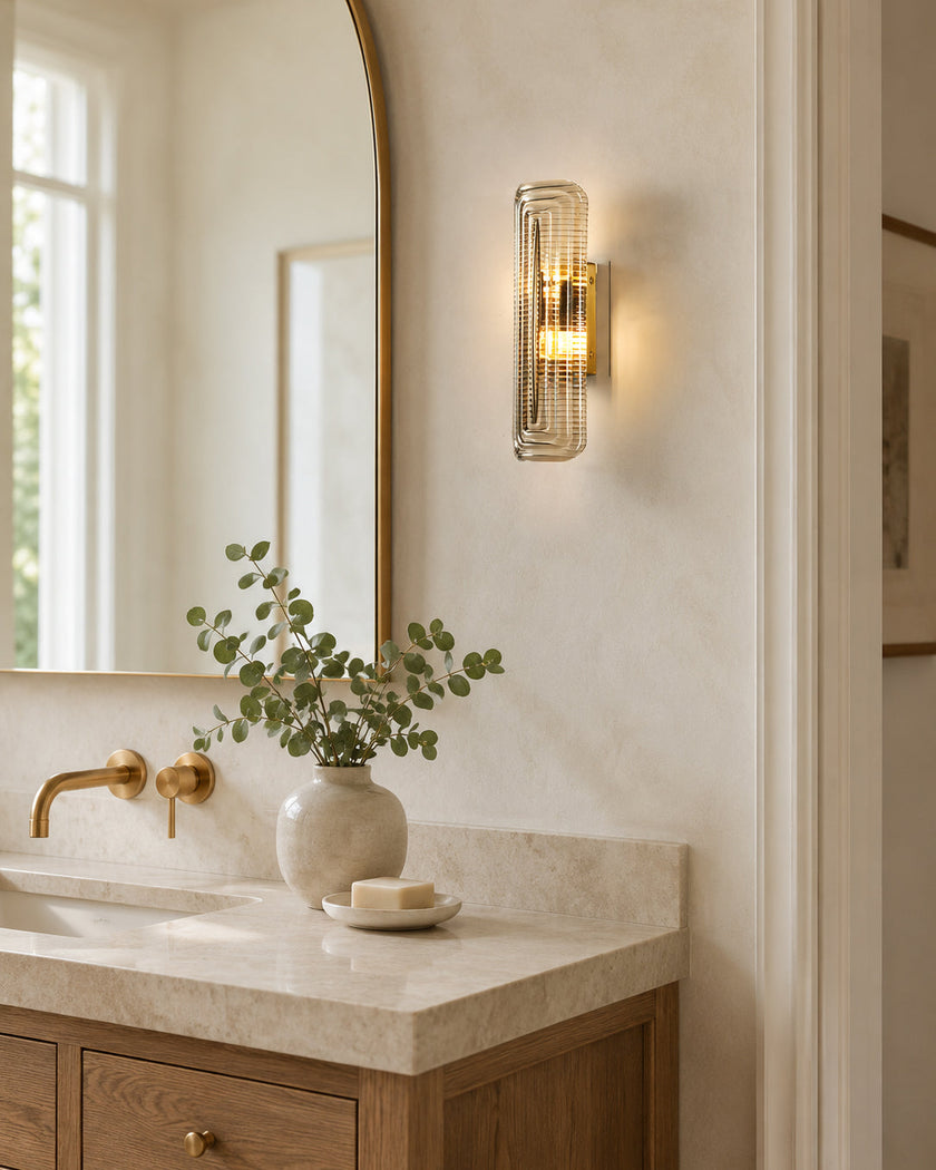 Fluted Amber Glass Wall Sconce