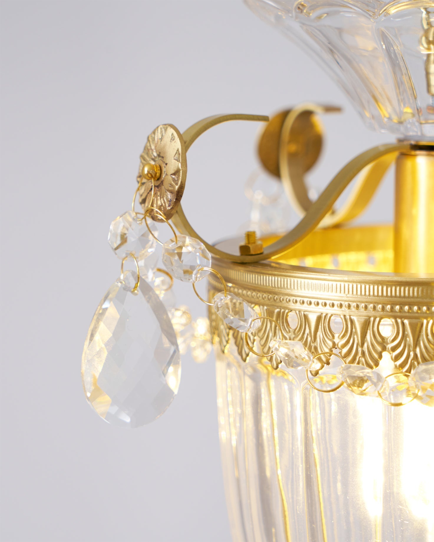 Art Deco Brass Crystal Pendant Lamp