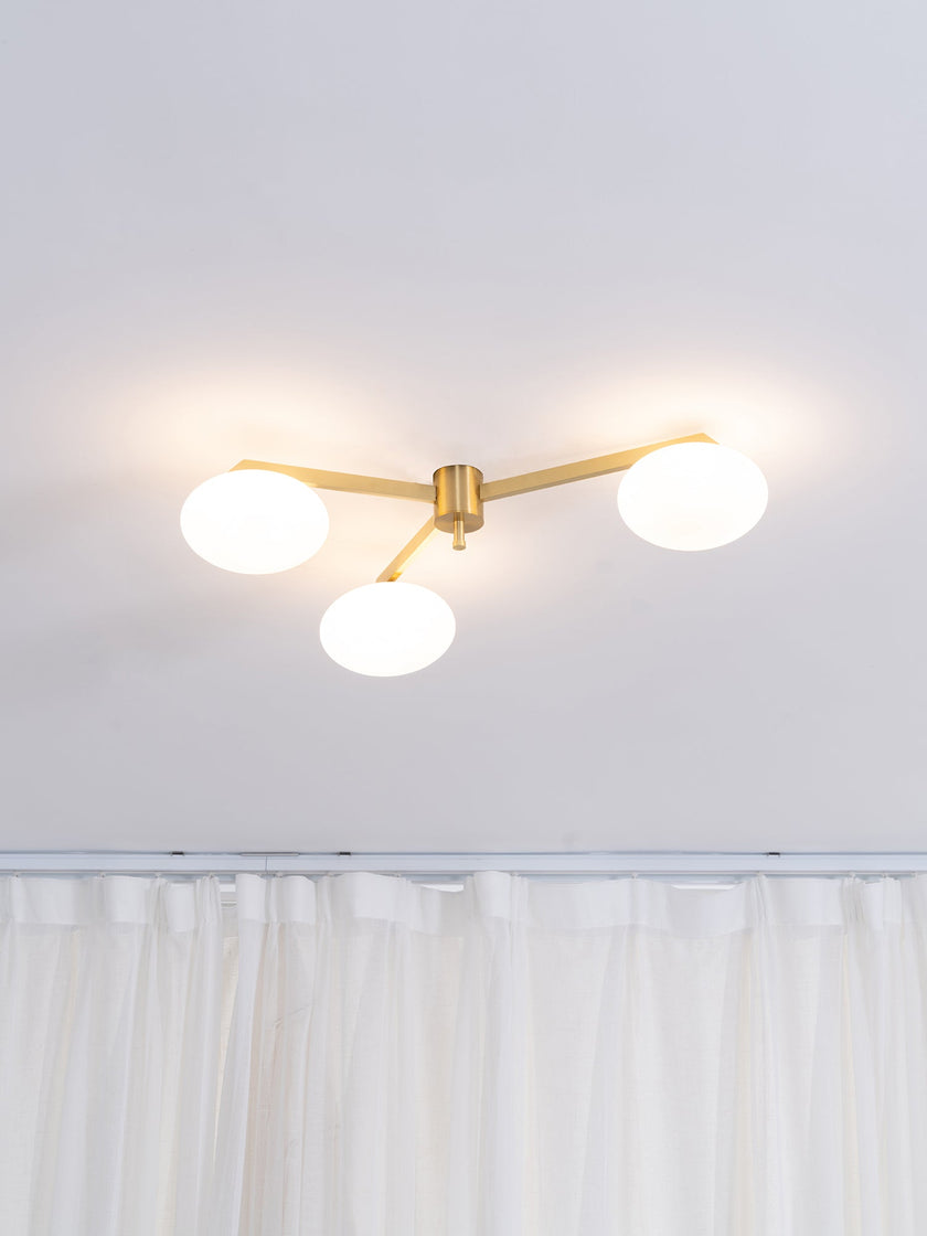 Art Deco Brass & Opal Glass Ceiling Lamp