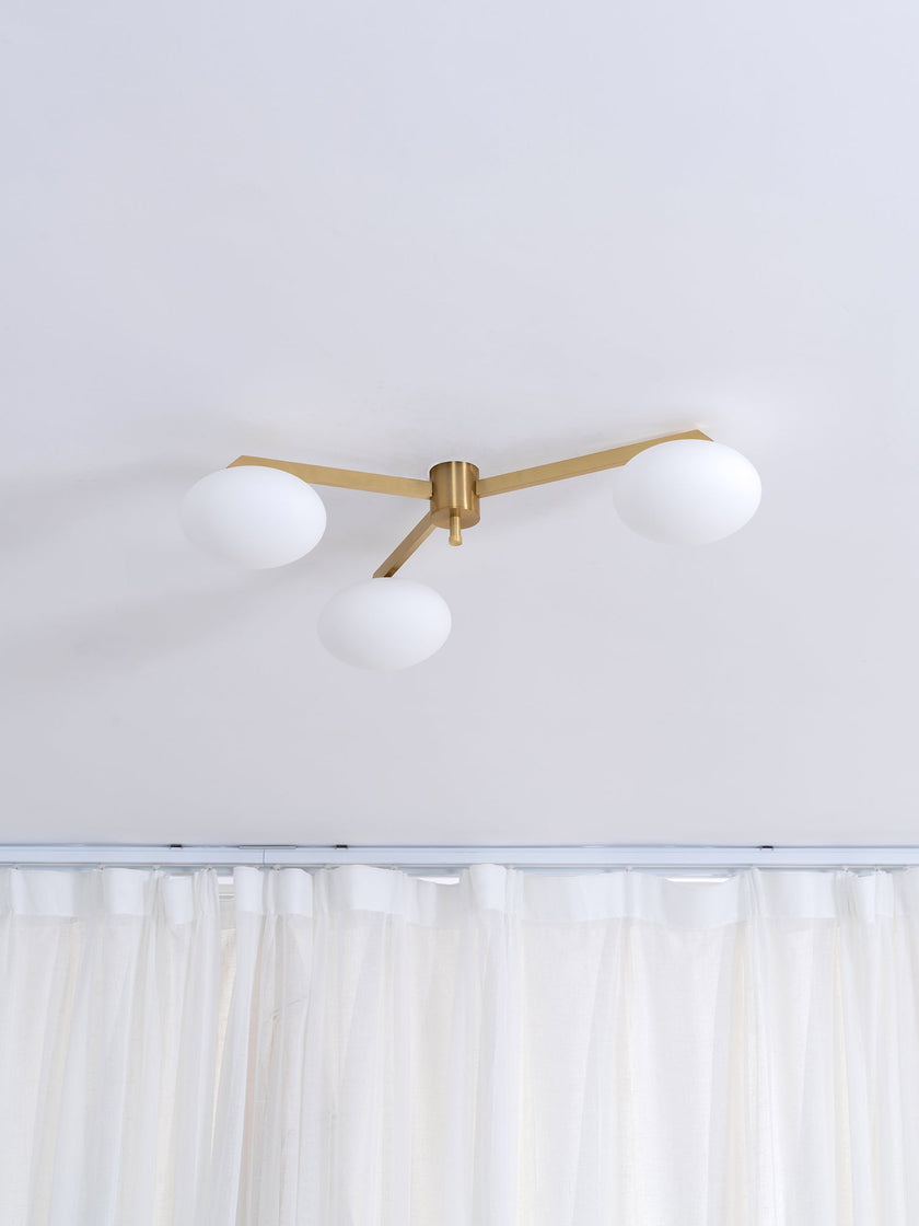Art Deco Brass & Opal Glass Ceiling Lamp