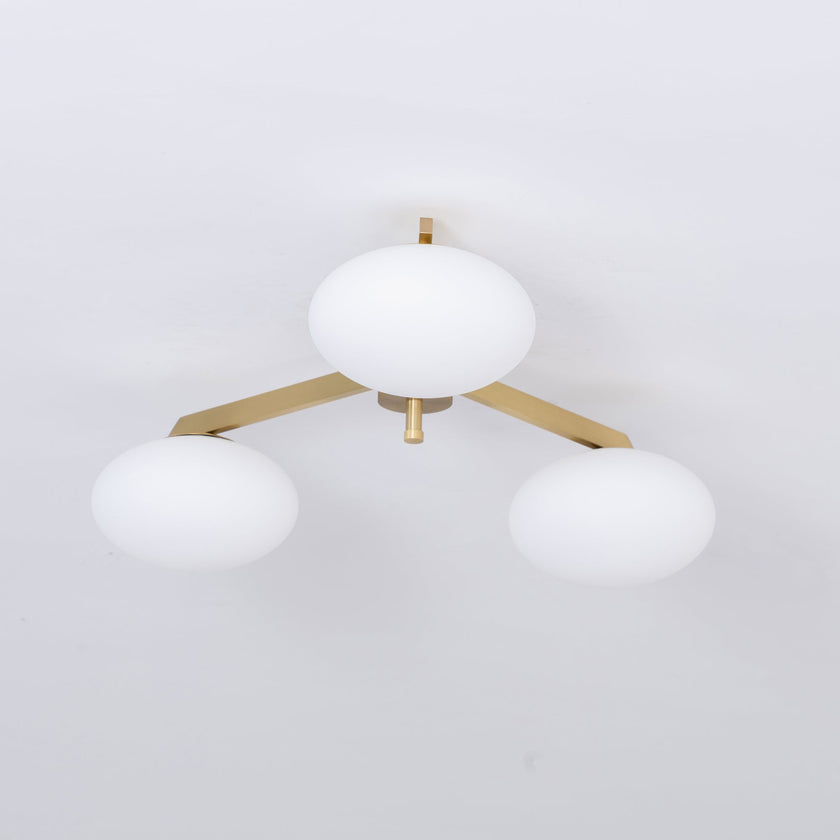 Art Deco Brass & Opal Glass Ceiling Lamp
