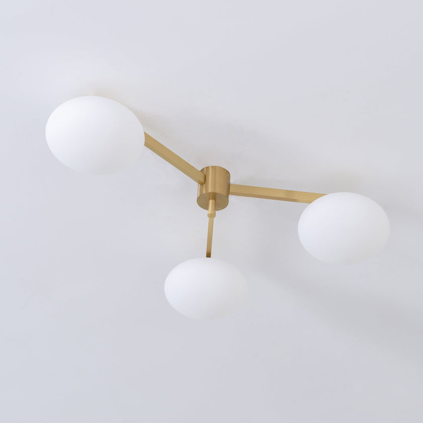 Art Deco Brass & Opal Glass Ceiling Lamp