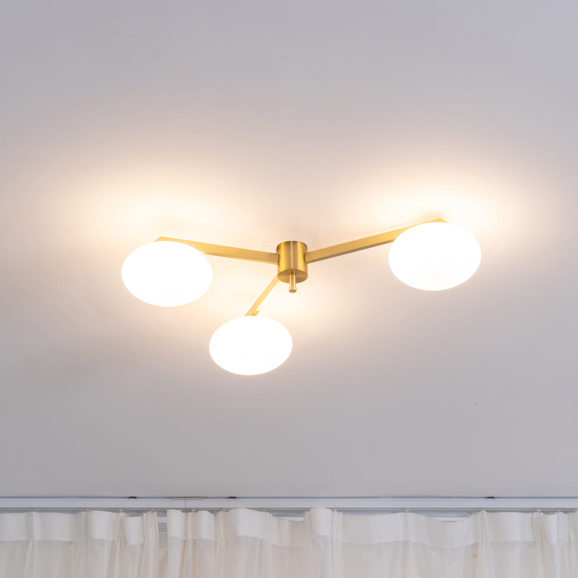 Art Deco Brass & Opal Glass Ceiling Lamp