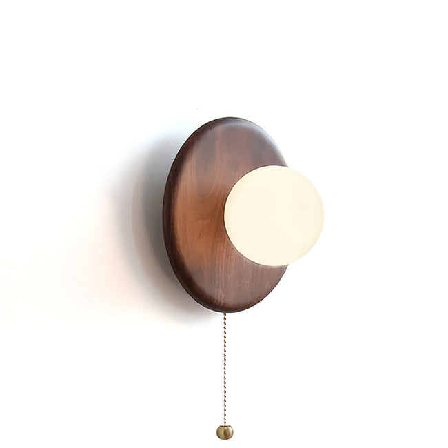 Wood & Glass Disk Wall Light with Pull Chain