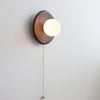 Wood & Glass Disk Wall Light with Pull Chain