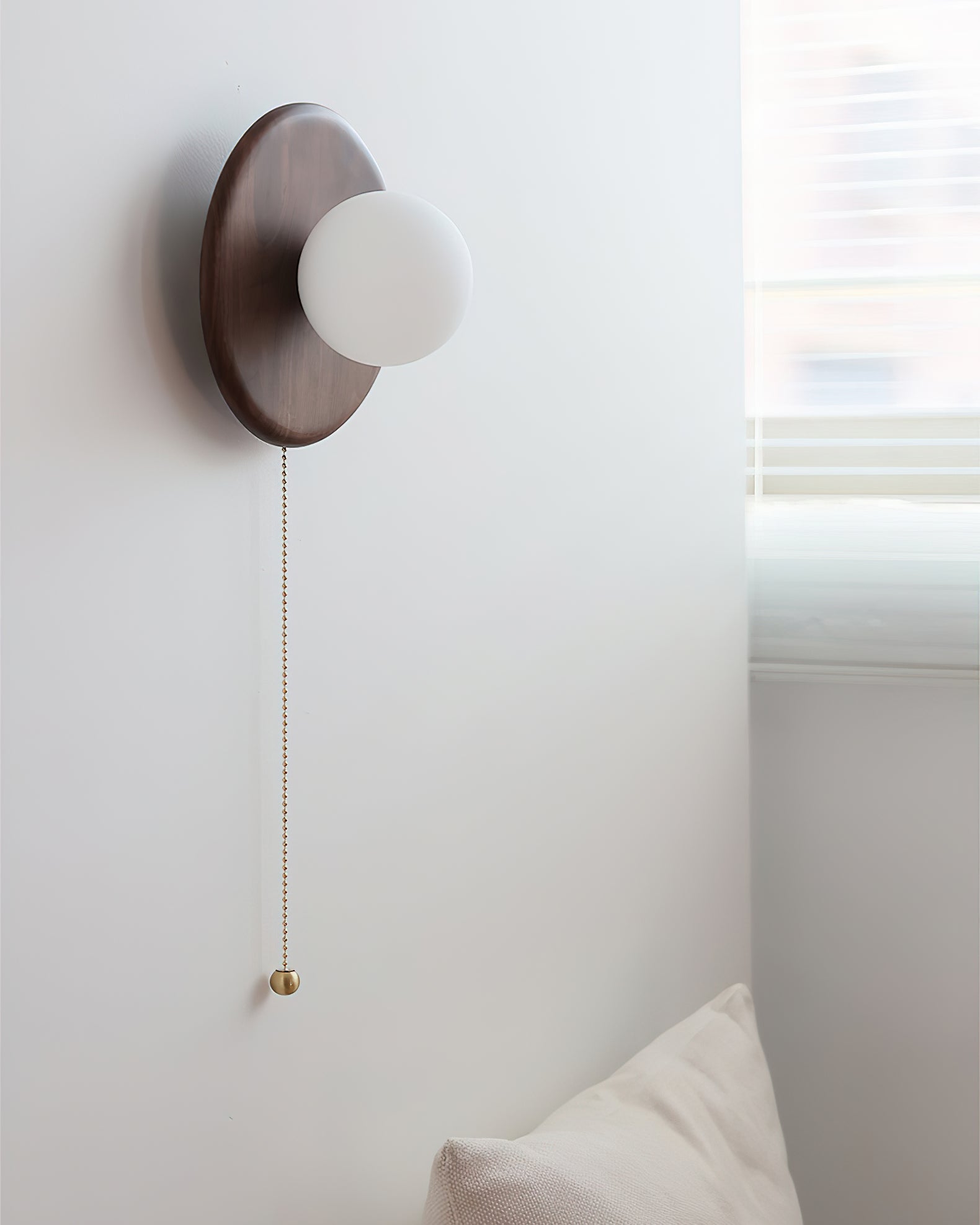 Wood & Glass Disk Wall Light with Pull Chain