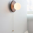 Wood & Glass Disk Wall Light with Pull Chain
