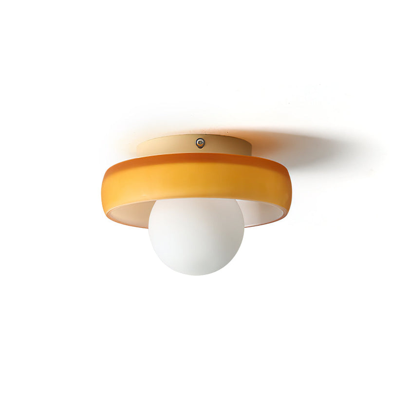 Glass Orb and Metal Disc Ceiling Light