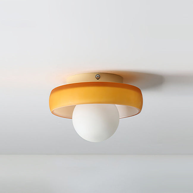 Glass Orb and Metal Disc Ceiling Light