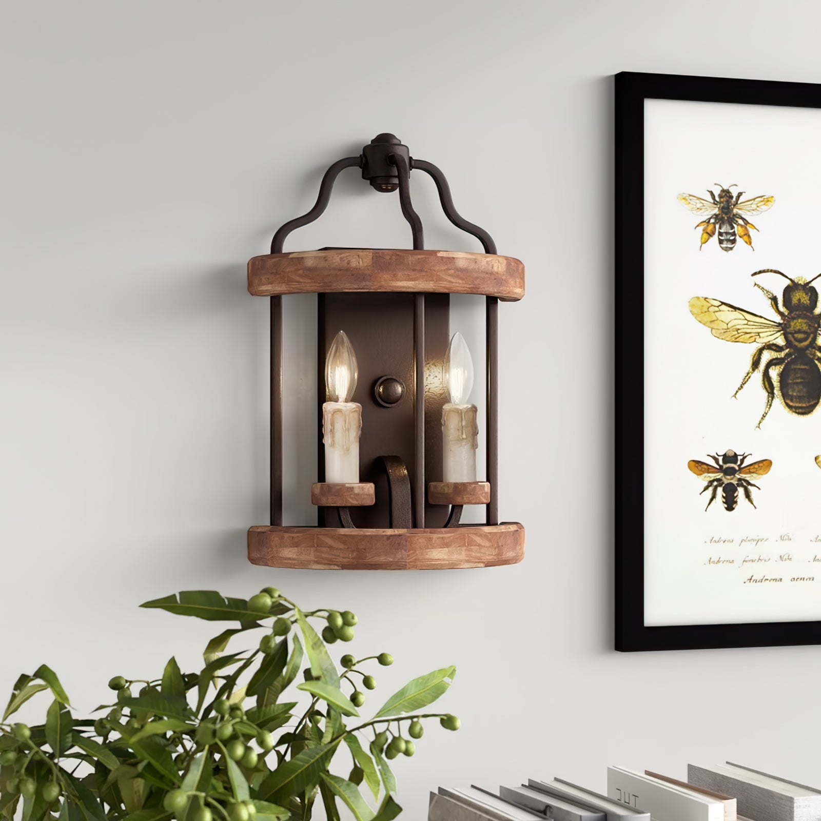 Calvrane Wood Double Candle Wall Sconce