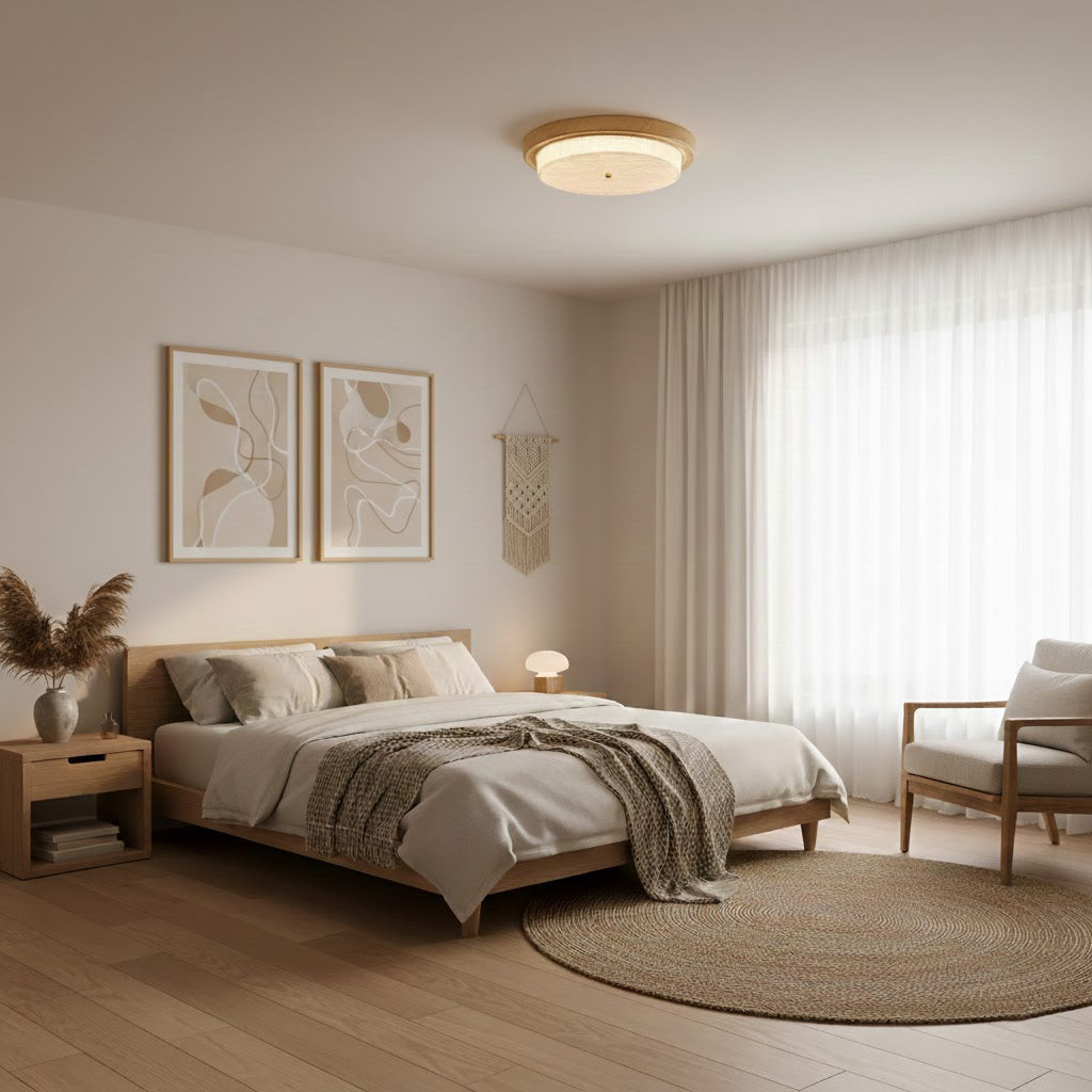 Modern Woodgrain Glass Flush Mount Ceiling Lamp