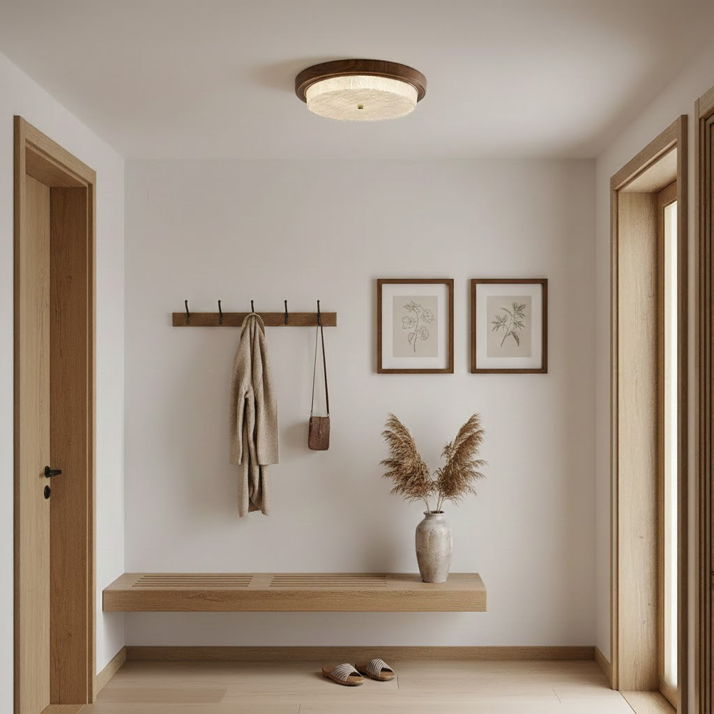 Modern Woodgrain Glass Flush Mount Ceiling Lamp