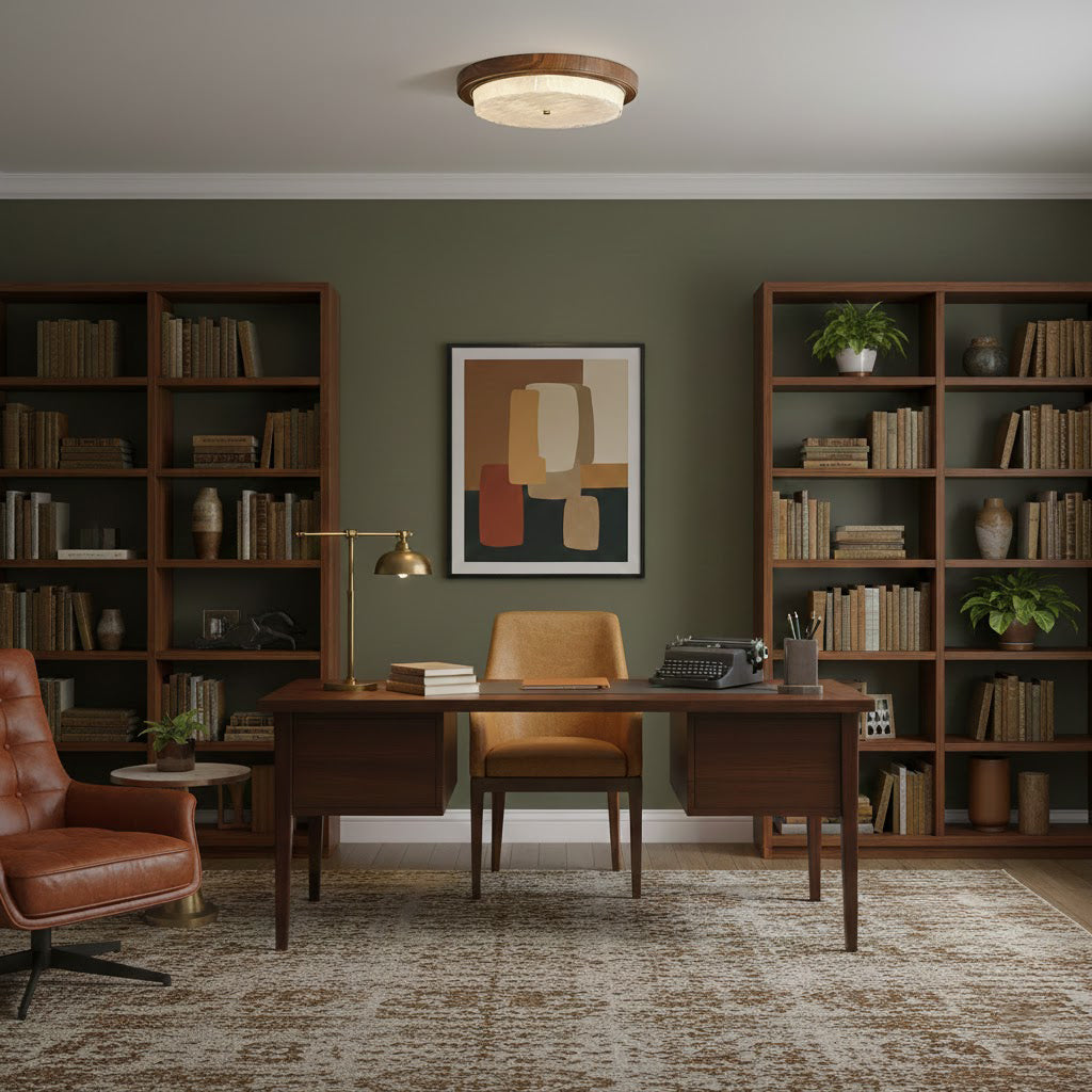 Modern Woodgrain Glass Flush Mount Ceiling Lamp