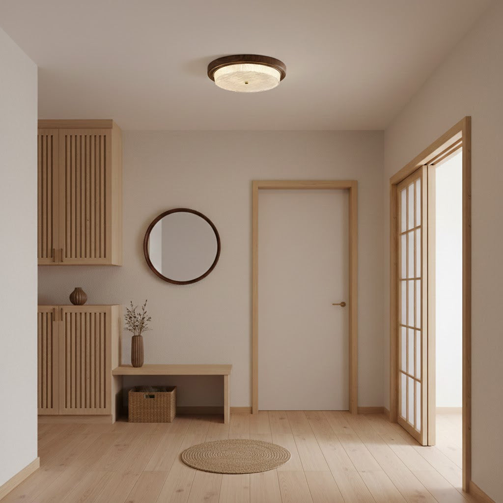 Modern Woodgrain Glass Flush Mount Ceiling Lamp