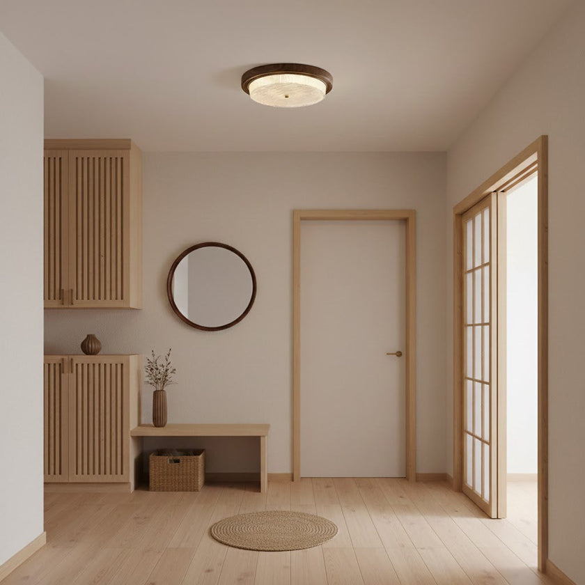 Modern Woodgrain Glass Flush Mount Ceiling Lamp