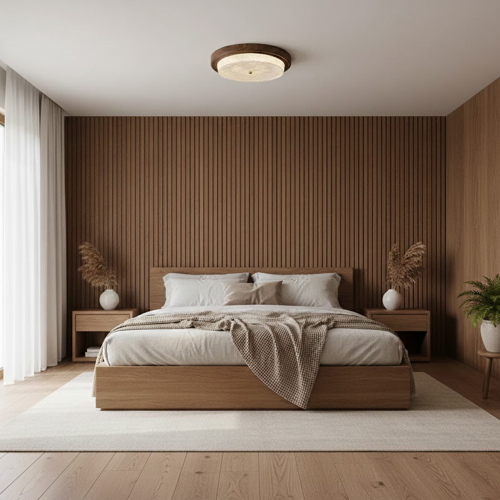 Modern Woodgrain Glass Flush Mount Ceiling Lamp