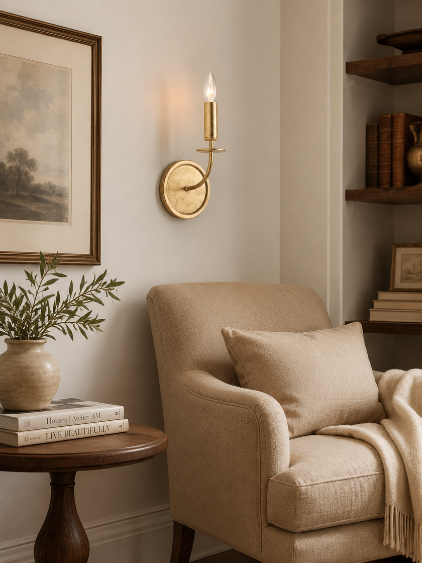 Calvrane Brass Curved Candle Wall Sconce