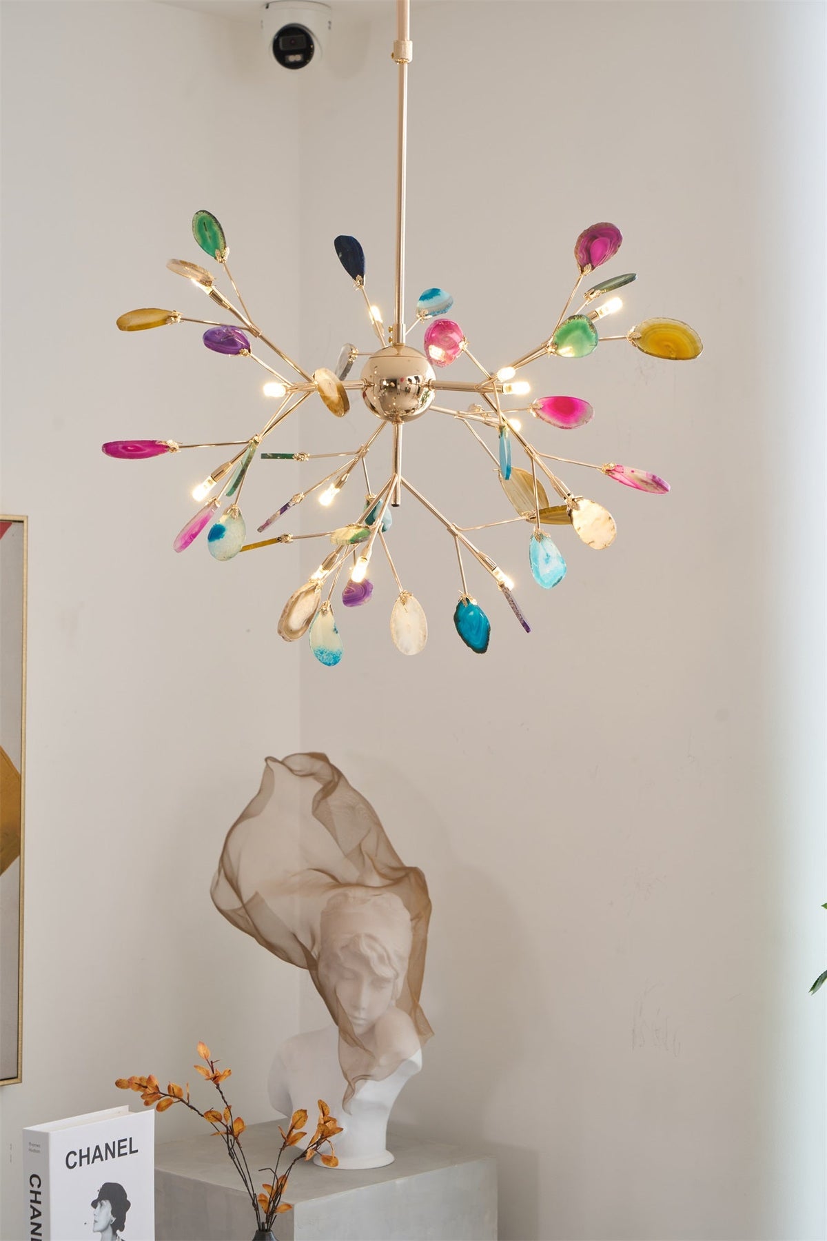 Agate Slice & Brass Chandelier