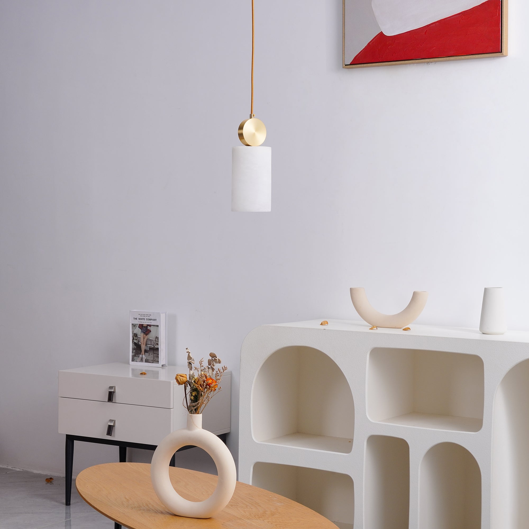 Brass Luxe Round Alabaster Pendant Light