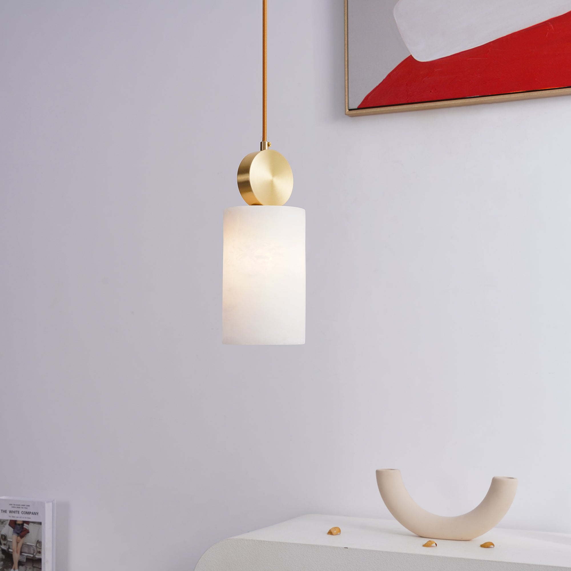 Brass Luxe Round Alabaster Pendant Light