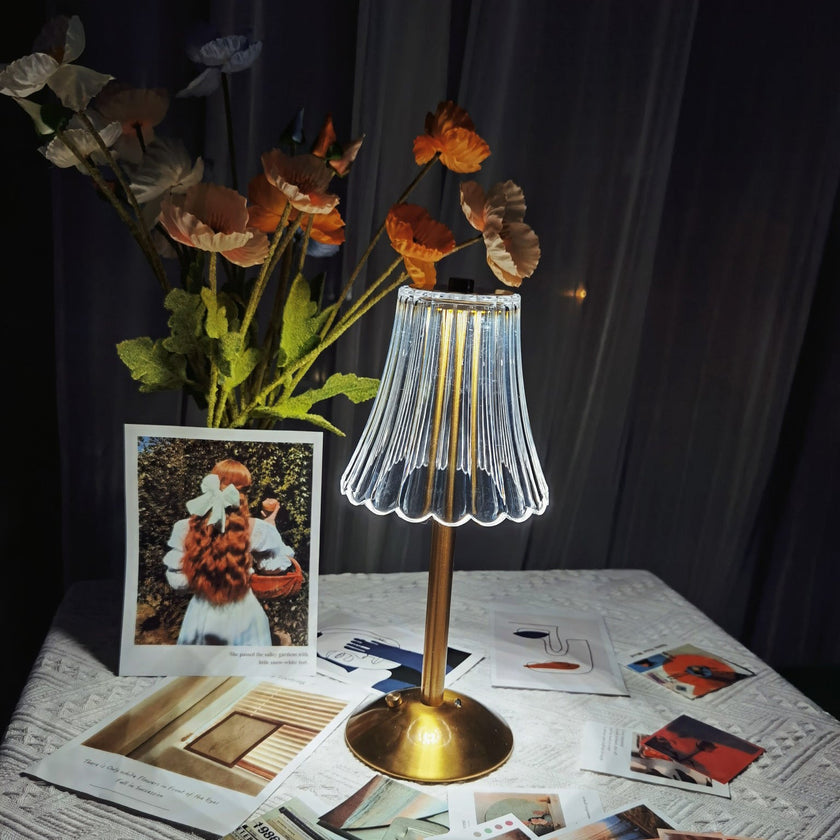 Gold Metal Faceted Cordless Table Lamp