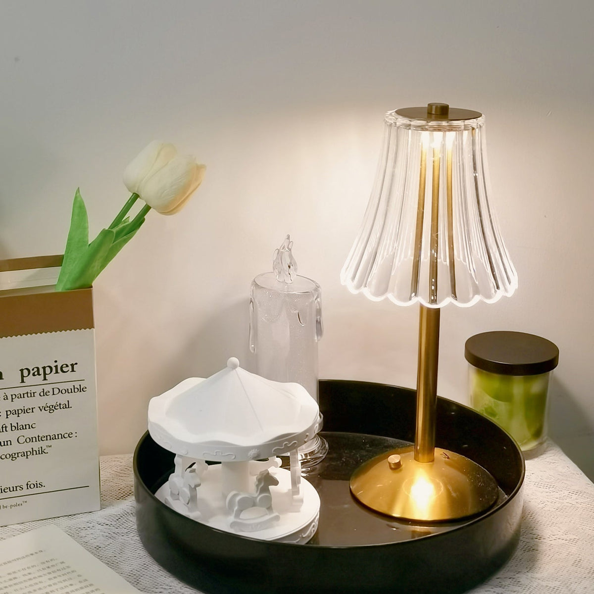 Gold Metal Faceted Cordless Table Lamp