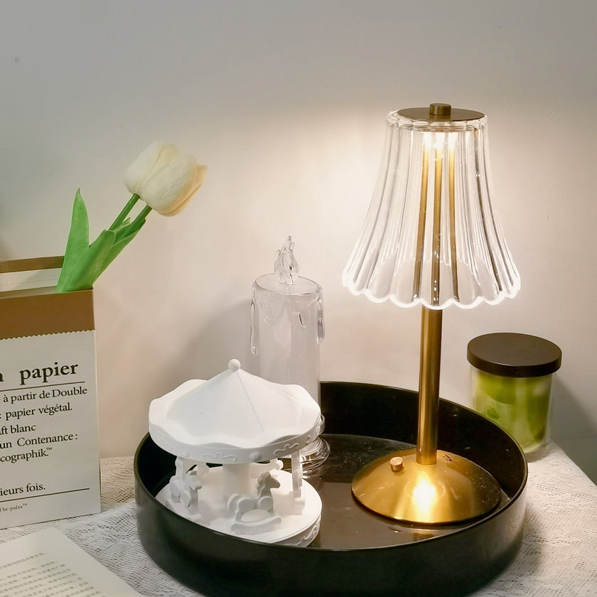 Gold Metal Faceted Cordless Table Lamp