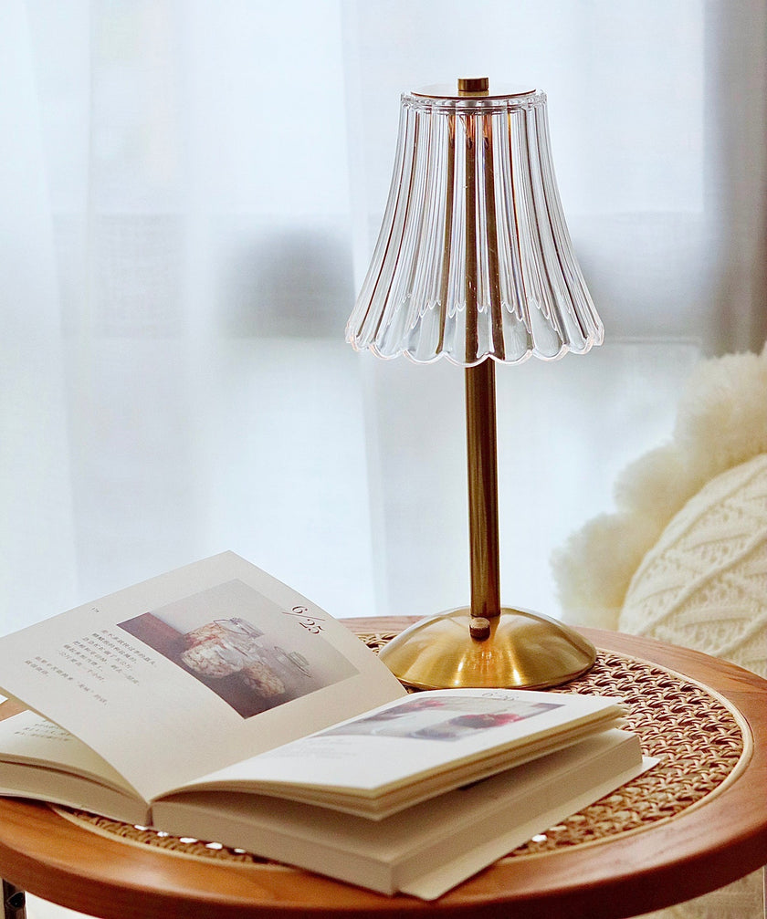 Gold Metal Faceted Cordless Table Lamp
