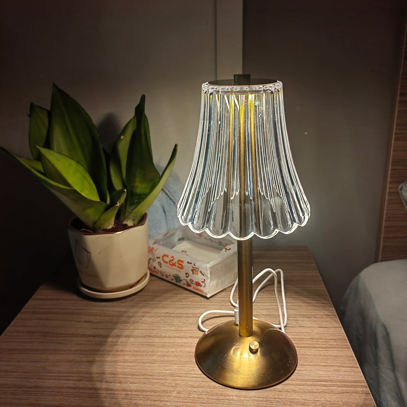 Gold Metal Faceted Cordless Table Lamp