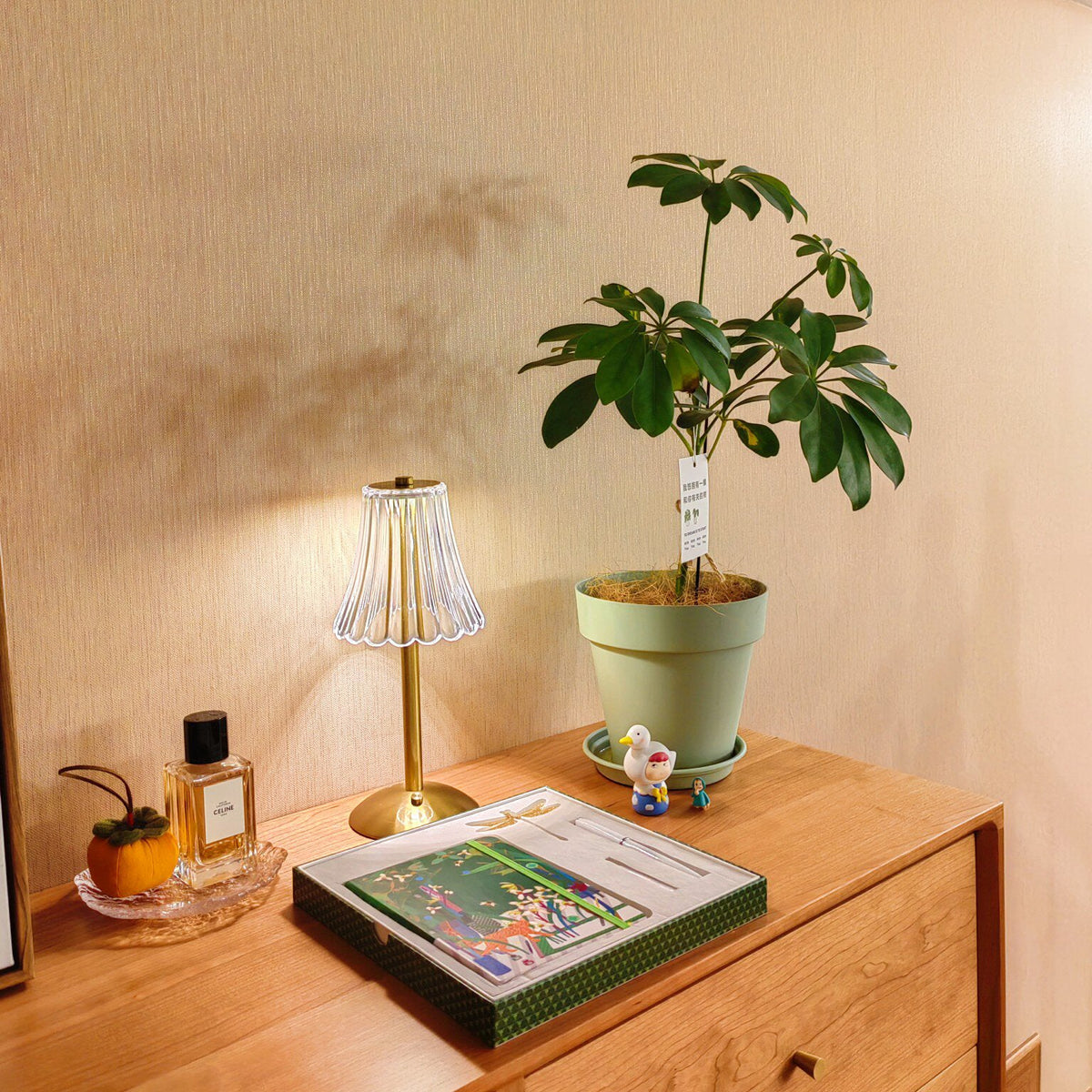 Gold Metal Faceted Cordless Table Lamp