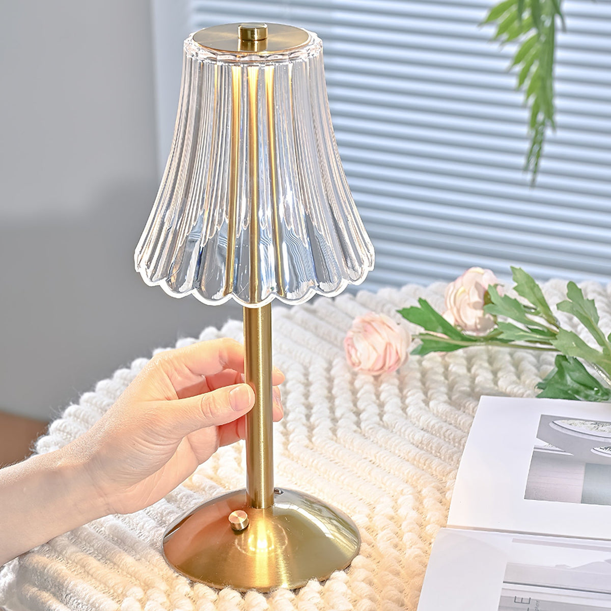 Gold Metal Faceted Cordless Table Lamp