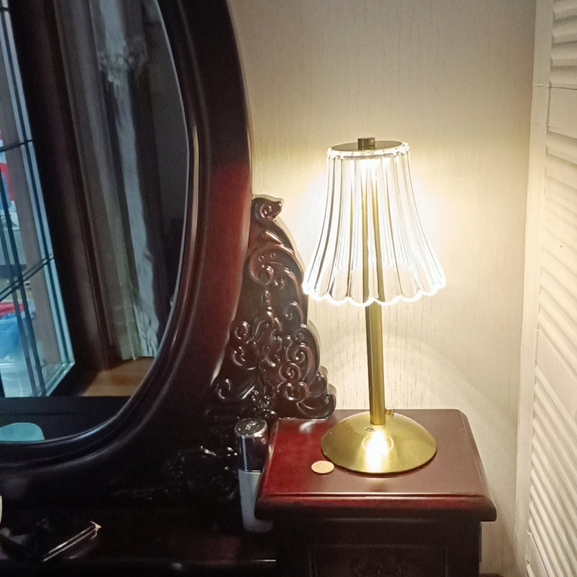 Gold Metal Faceted Cordless Table Lamp