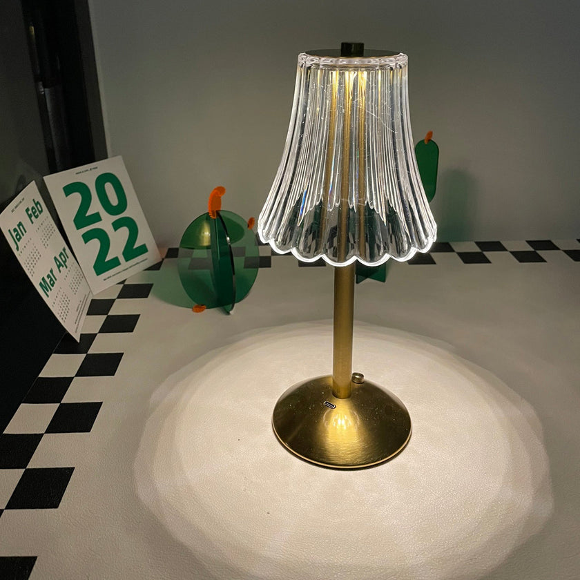 Gold Metal Faceted Cordless Table Lamp