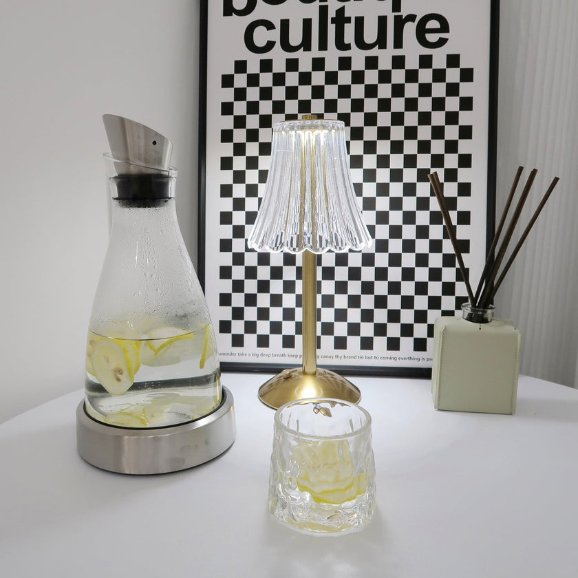 Gold Metal Faceted Cordless Table Lamp