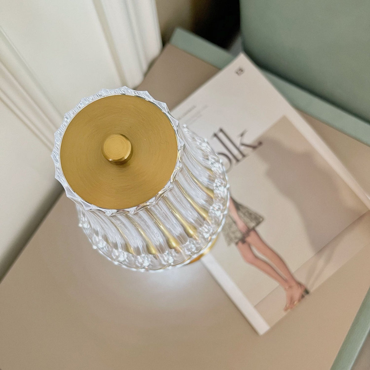 Gold Metal Faceted Cordless Table Lamp