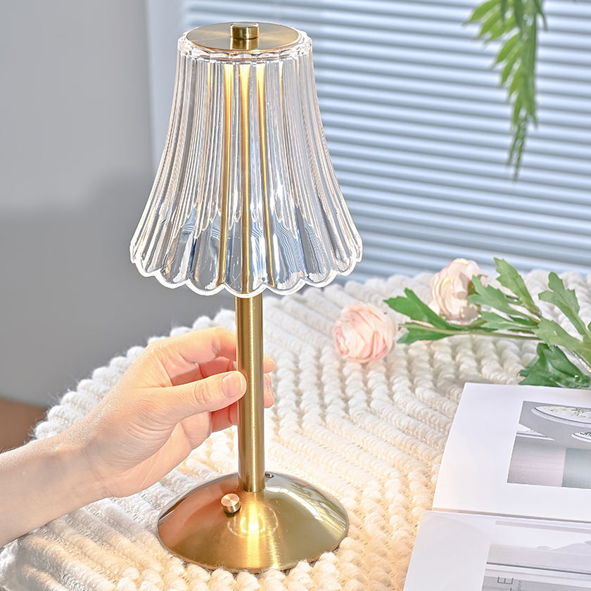 Gold Metal Faceted Cordless Table Lamp