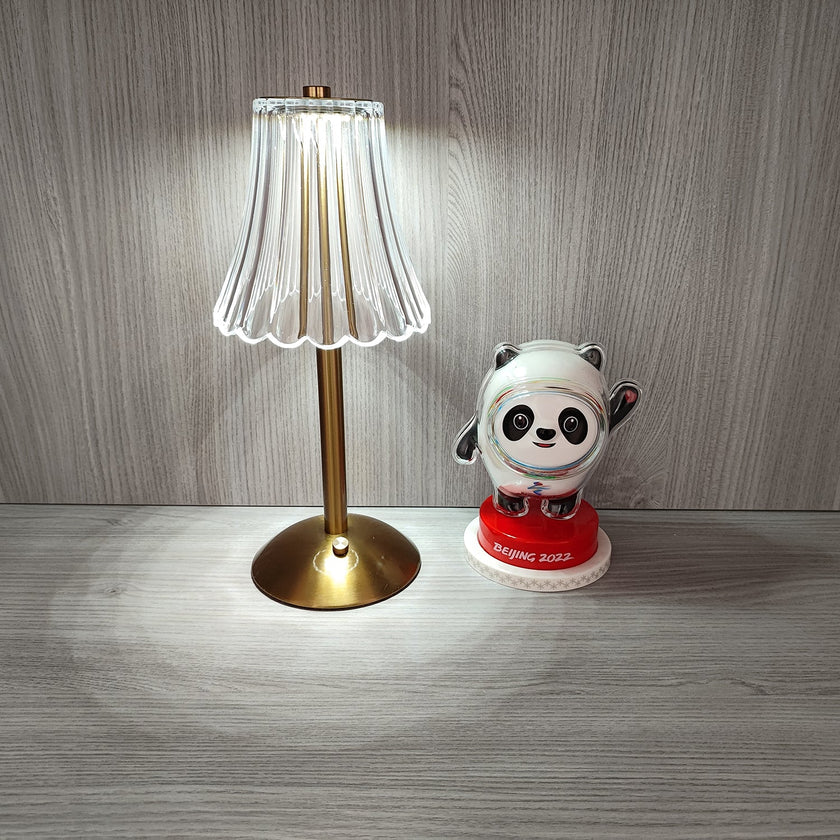 Gold Metal Faceted Cordless Table Lamp
