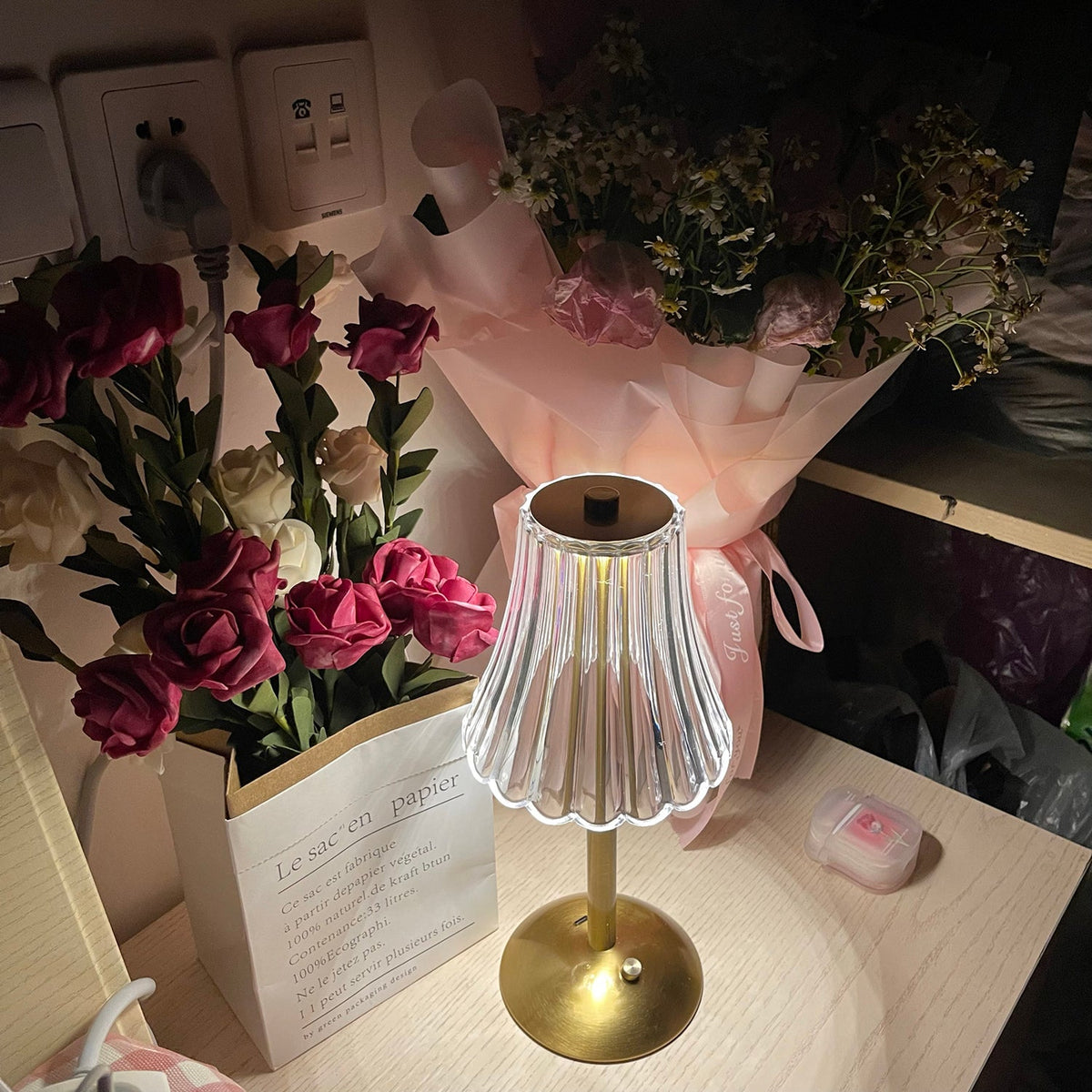 Gold Metal Faceted Cordless Table Lamp
