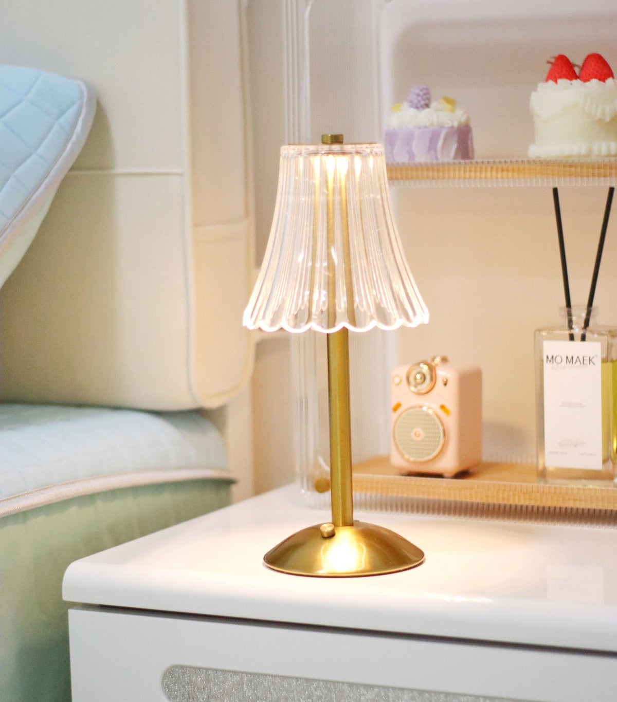 Gold Metal Faceted Cordless Table Lamp