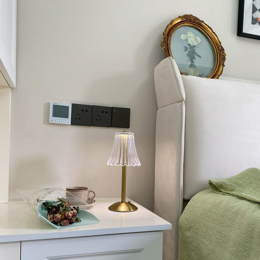 Gold Metal Faceted Cordless Table Lamp